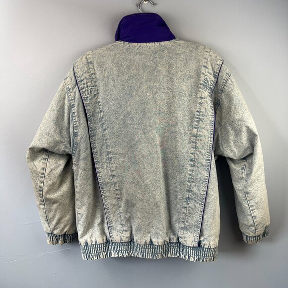 Vintage Retro 80s Gitano Acid Wash Denim Puffer Coat Size M - Picture 10 of 13
